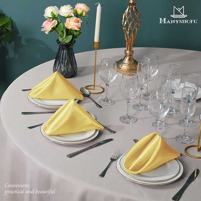 Manyshofu 60 Pieces Yellow Gold Satin Napkins - Image 7
