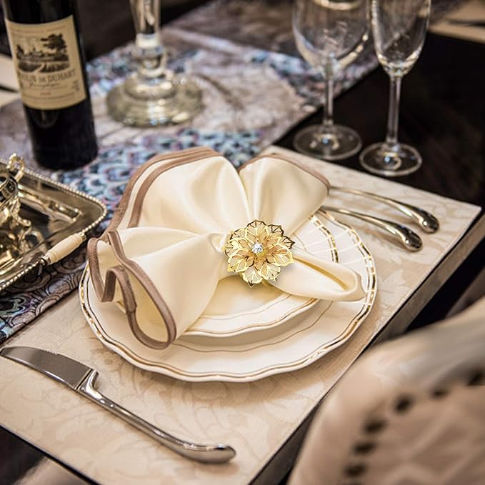 KPOSIYA Set of 20 Napkin Rings, Metal Gold Hollow Out Flower Napkin Ring Holder - Image 2