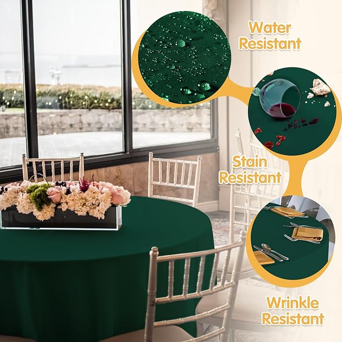 BRILLMAX 8 Pack Hunter Green Round Tablecloths 90 Inch - Image 3