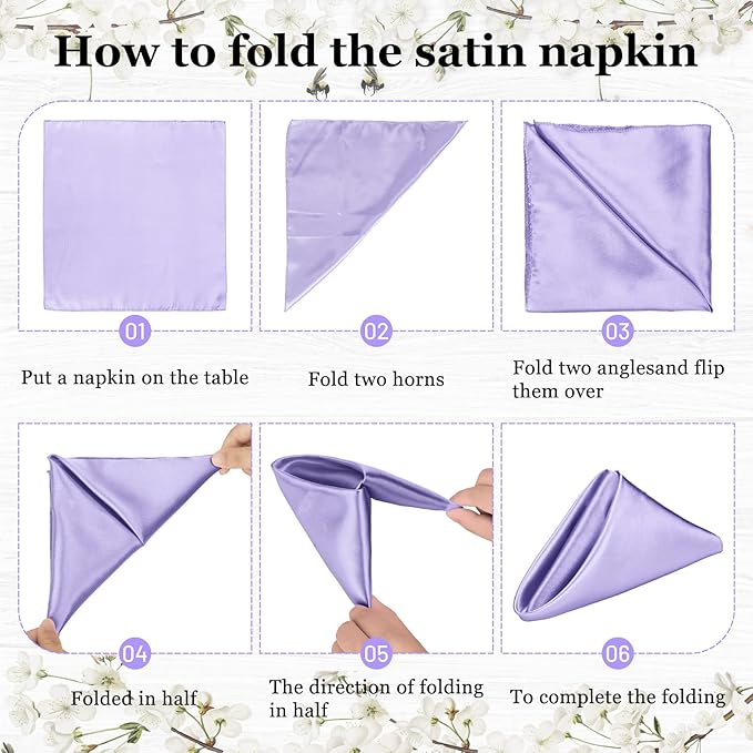 Bailarina 80 Pack Lavender Satin Napkins, 17x17 Inches Wedding Napkins Square - Image 5