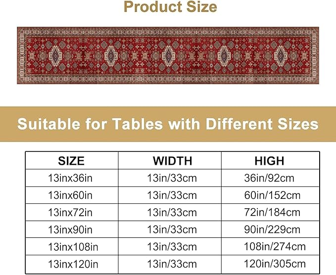 Boho Floral Vintage Table Runner, Retro Red Brown Flower Rustic Country - Image 2