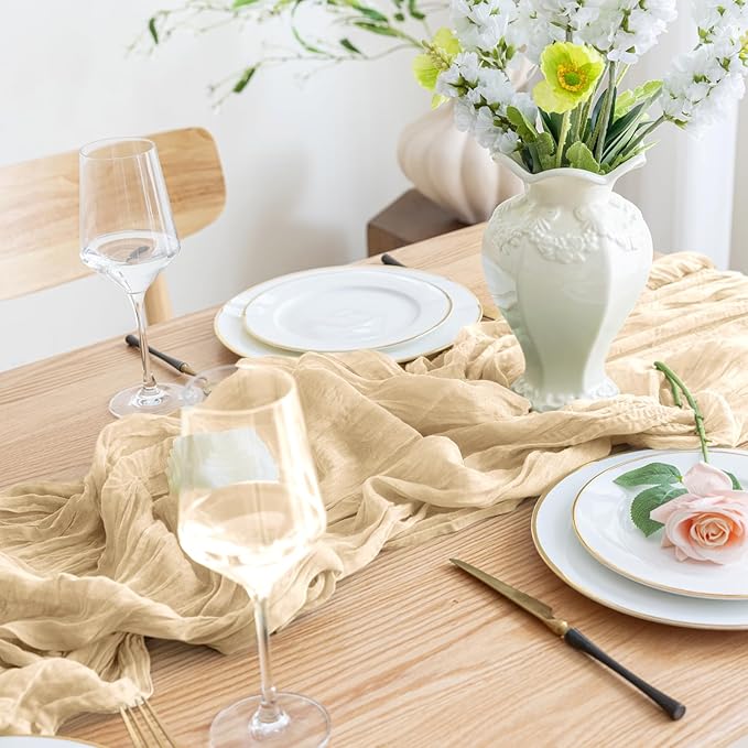 Asee'm 2pcs Cheesecloth Table Runner 120 Inches Long Sand Boho Gauze Cheese - Image 5