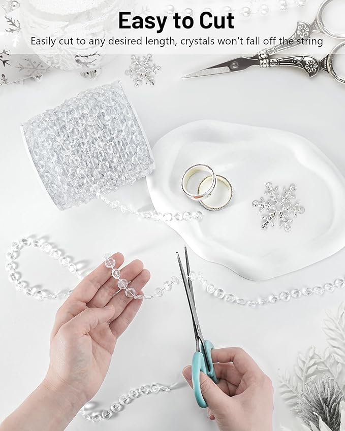 99FT Crystal Garland Strands, Acrylic Clear Crystal Beads String Roll, - Image 4