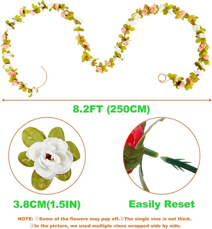 8 Pcs x 8.2 ft Flower Garland Artificial Rose Vine Flowers - Image 7