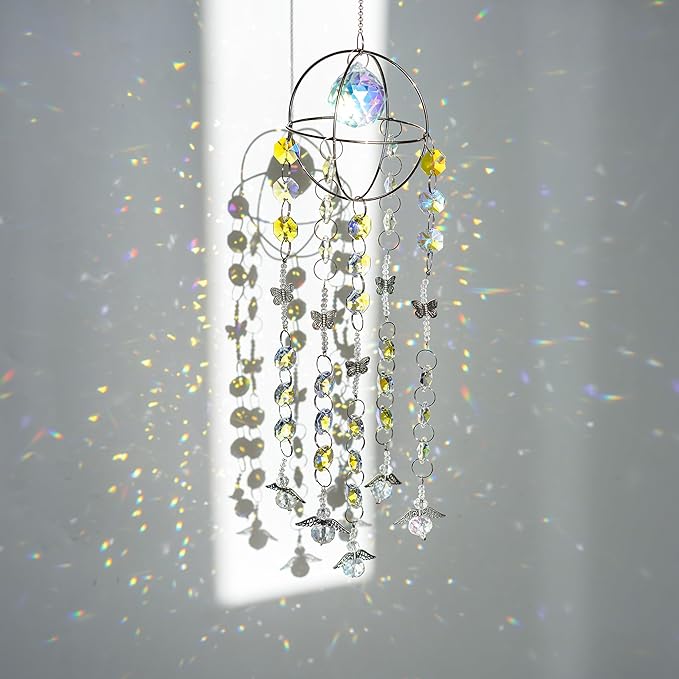 Garden Suncatcher Crystal Pendant Round Shaped Glass Prisms Beads Chain Hanging - Image 3