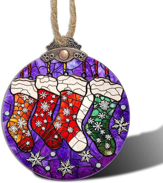 Stained Glass Christmas Decorations, Colorful Socks Suncatcher by Follow
