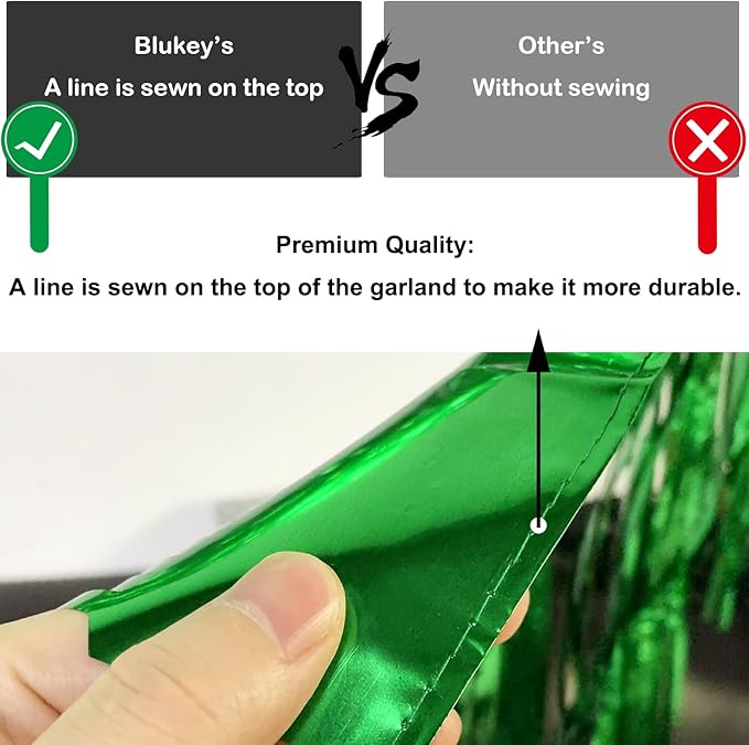 Thick 10 feet by 15 inches Green Foil Fringe Garland - Image 3