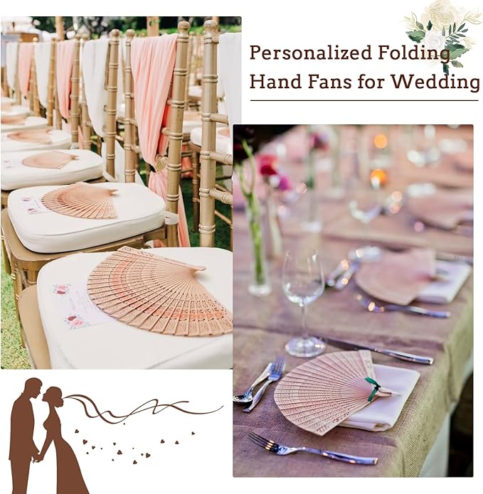 100Pcs Personalized Folding Hand Fans Custom Engraved Summer Wedding Fans - Image 5