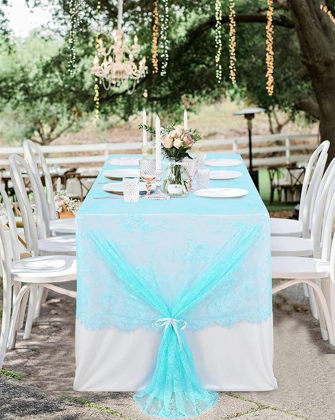 LuoluoHouse Lace Tablecloths Blue Chic Table Fabric 2pcs 60x120 Inch - Image 3