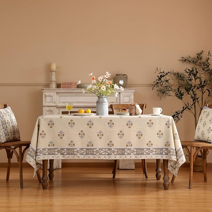 patdrea Designer Small Beige Square Tablecloth, Vintage Linen - Image 2