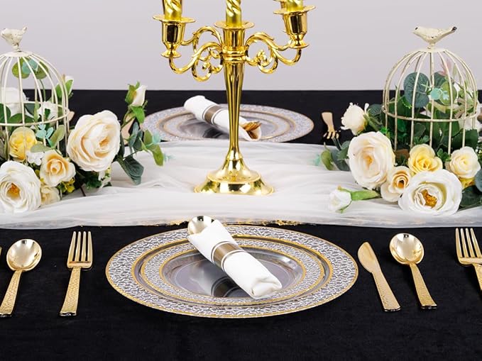 50Guests Pre Rolled Gold Plastic Silverware Sets - Image 9