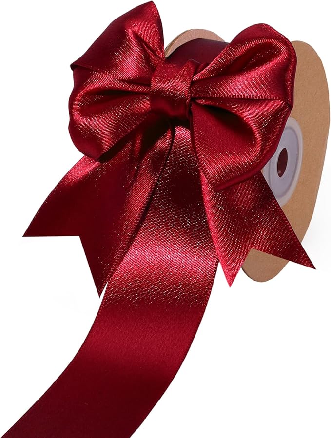 LaRibbons Burgundy Satin Ribbon 1 1/2 Inch 25 Yards Luxury Double Faced Dark by LaRibbons