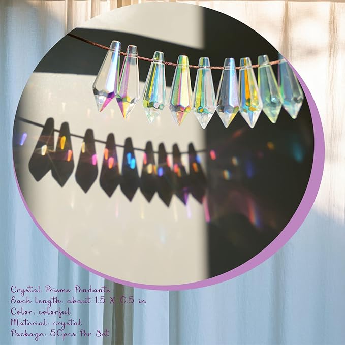 50pcs 38mm Suncatcher Crystal Icicle Prisms Pendant, Icicle Chandelier Crystals - Image 3