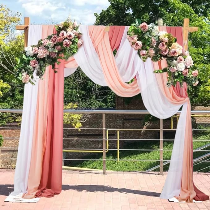 3 Panels Dusty Rose Arch Drapery 20Ft Chiffon Drapes Sheer Hanging by CHHEART