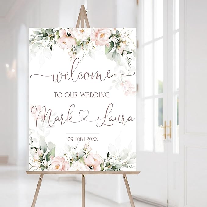 Wedding Welcome Sign, Wedding Welcome Sign Personalized, Blush Pink Wedding Sign - Image 2