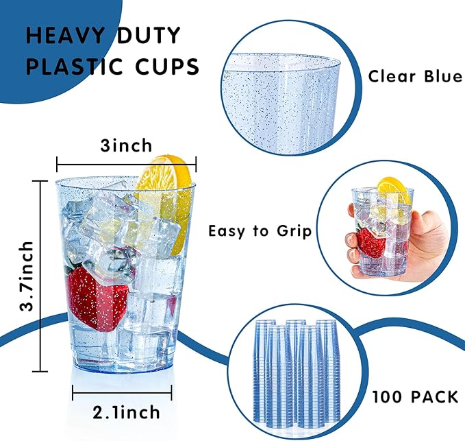 DaYammi 100 Pack Blue Plastic Cups 10 oz Disposable Cups Tumblers, Elegant Blue - Image 2