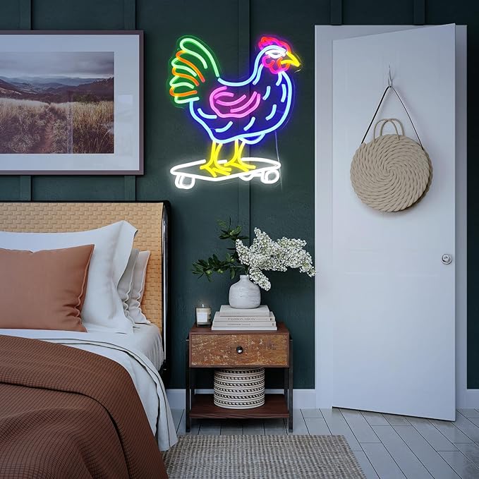Dimmable Chicken Neon Sign for Wall Decor Funny Skateboarding Rooster LED Neon - Image 6