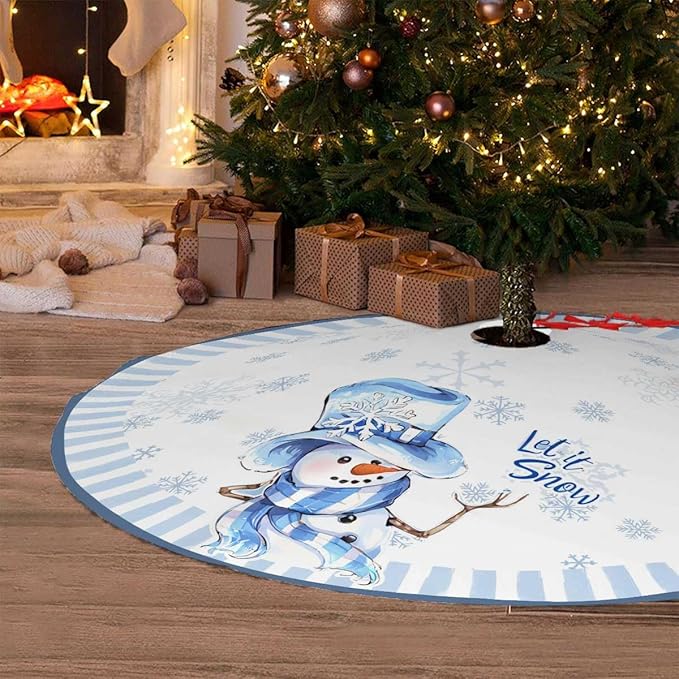 Let It Snow Snowman Christmas Tree Skirt 36 Inches, Winter Xmas Tree Mat - Image 2