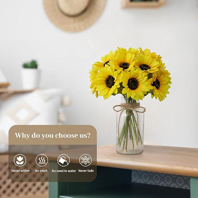 Leftover Sunflower Artificial Flowers in Vase, Sunflower Decor, Flower - Image 6