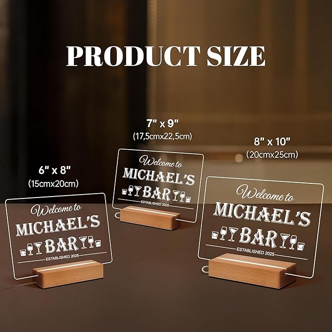Personalized Bar Gifts for HOME BAR, Custom Name Date Acrylic Light Up Signs - Image 7