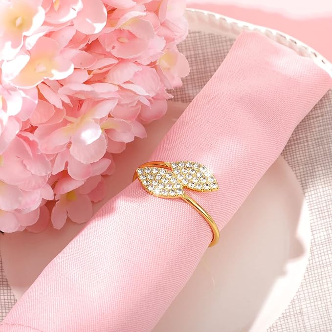 Hotop 500 Pcs Napkin Rings Gold Table Decorations, Elegant Bling Leaves Napkin - Image 2