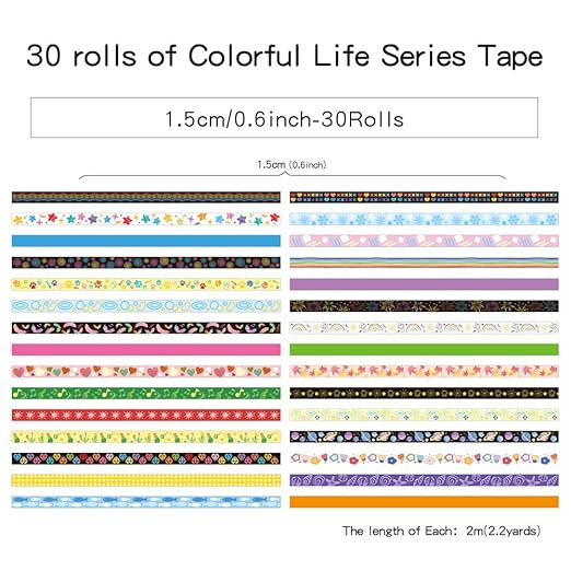 30 Rolls Colorful Theme Washi Tape Set - Image 2