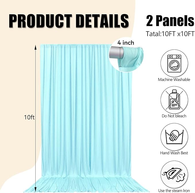 10ft x 10ft Lake Blue Backdrop Curtains - Image 2