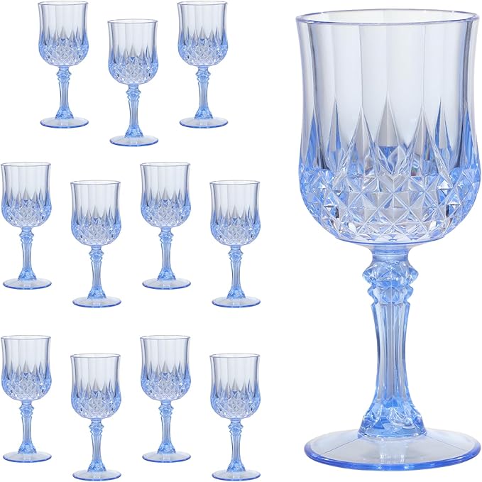 Blue Plastic Wine Glasses Set of 12 – 7oz Unbreakable Vintage Drinking Glasses by CALBODE