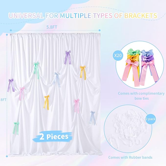 White Wedding Backdrop Curtain : 2 Panels 5.8×8ft Backdrop DIY Creative - Image 2