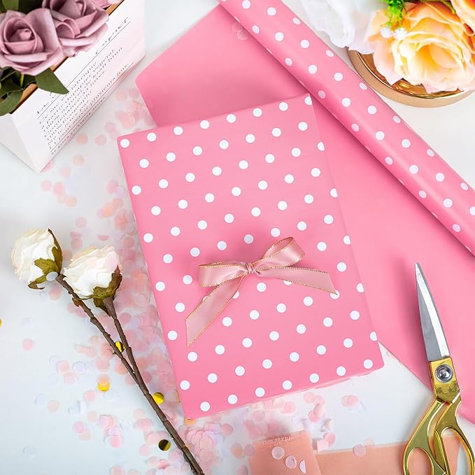 Flyhill Pink Wrapping Paper Roll, Reversible Gift Wrap Paper - Image 5
