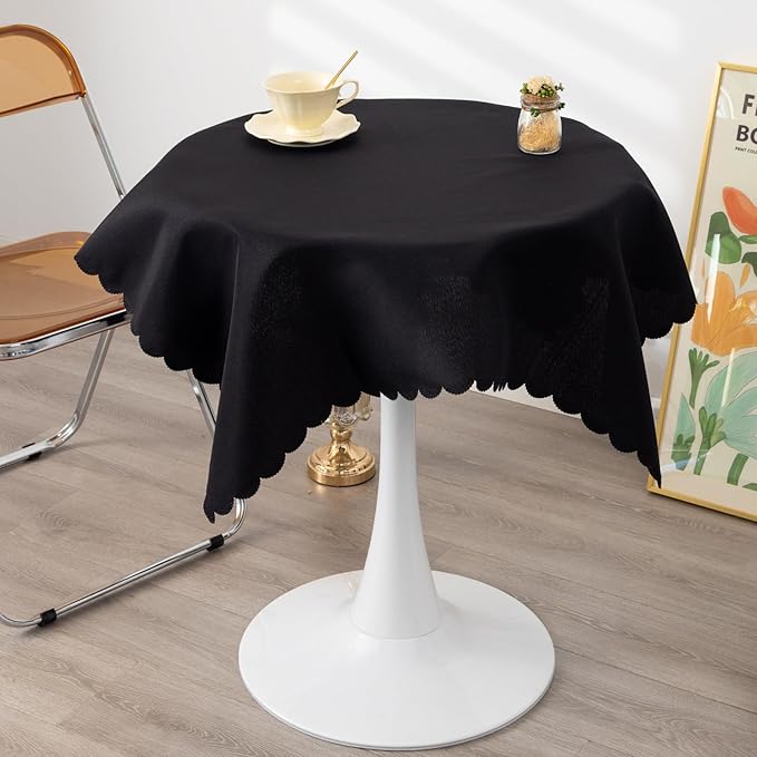 Square Black Tablecloth 43 x 43 Inch Polyester Fabric Washable Table Cloth - Image 2