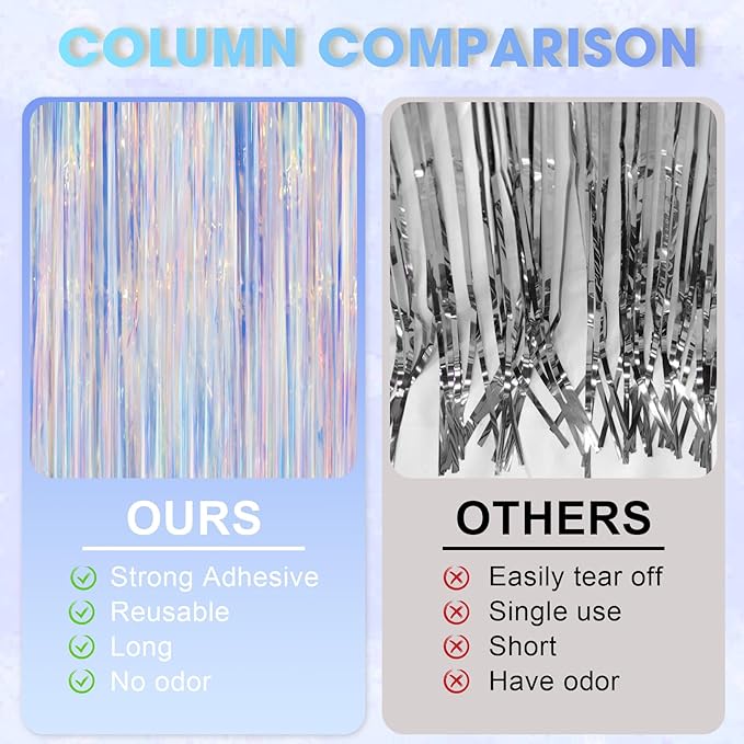 2 Pack Iridescent Foil Fringe Curtains, Holographic Tinsel Streamers Birthday - Image 3