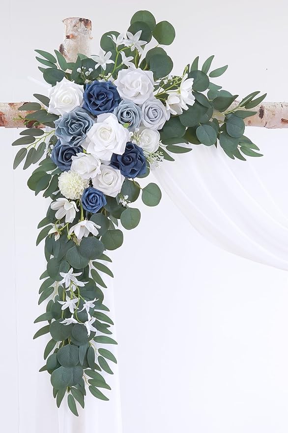 Dusty Blue Artificial Wedding Arch Flowers Kit - Image 5
