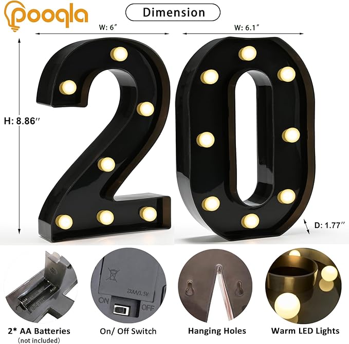 Pooqla Light Up Numbers, Decorative Marquee Number Light Sign - Image 4