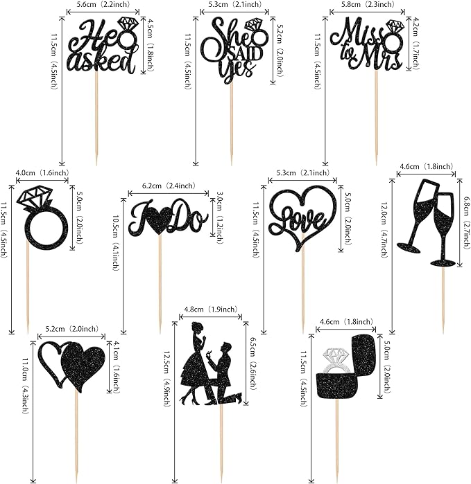 30 PCS He Asked She Said Yes Cupcake Toppers Glitter Engagement Cupcake Toppers - Image 2