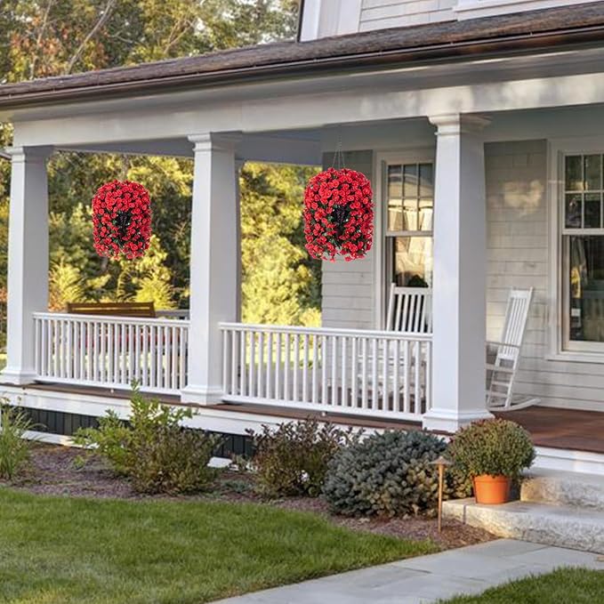 Artificial Fake Red Hanging Flowers Plants Baskets - Image 2