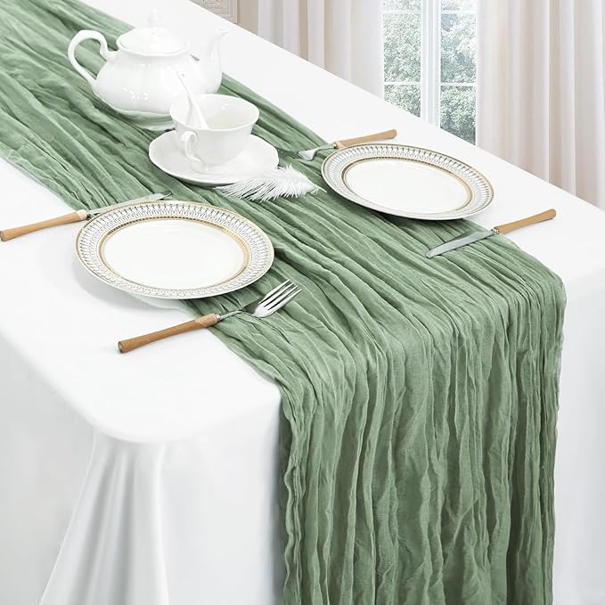 12 Pack Sage Green Cheesecloth Table Runner 10ft Boho Gauze Fabric Cheese Cloth - Image 3