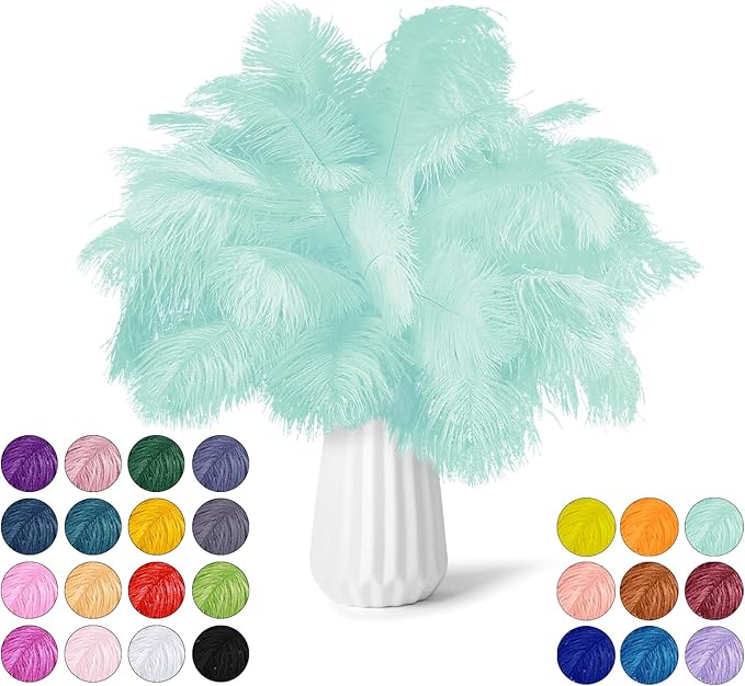 NEWONG 30pcs Mint Green Ostrich Feathers Natural Bulk 9-12in（23-30cm） Vase by NEWONG