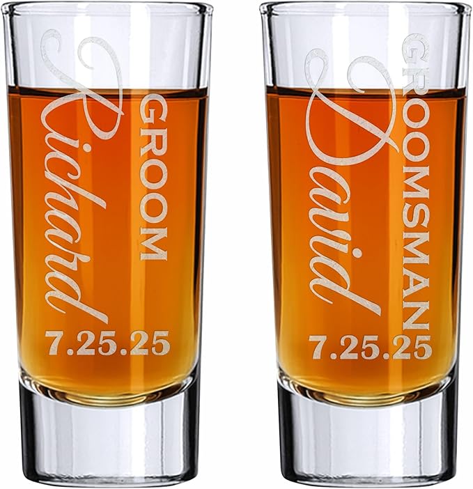 Custom Engraved 2 oz Shot Glass – Personalized Etching – Groomsman & Bridesmaid by BlueRidgeMountainGifts
