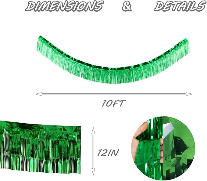 Green Foil Fringe Garland 10FT 6packs, Metallic Foil Tinsel Fringe Banners - Image 2