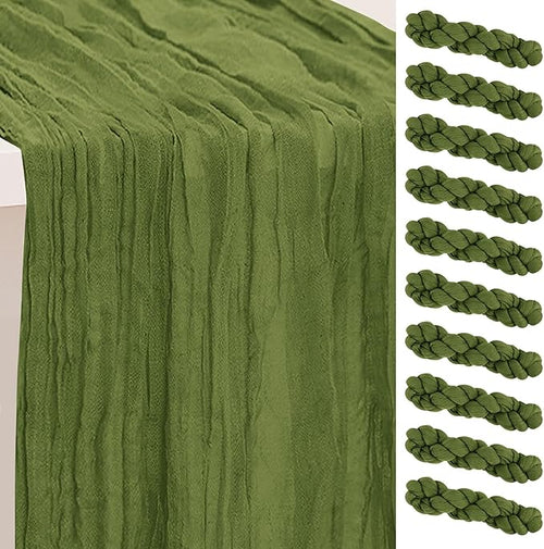 10 Pack Olive Green Cheesecloth Table Runner 35x120 Inch 10Ft Rustic Gauze by SuBleer