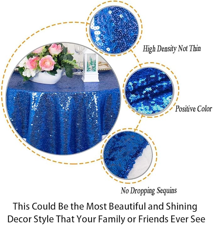 ShinyBeauty Sparkling Royal Blue Sequin Tablecloth 54x54 Inch - Image 4