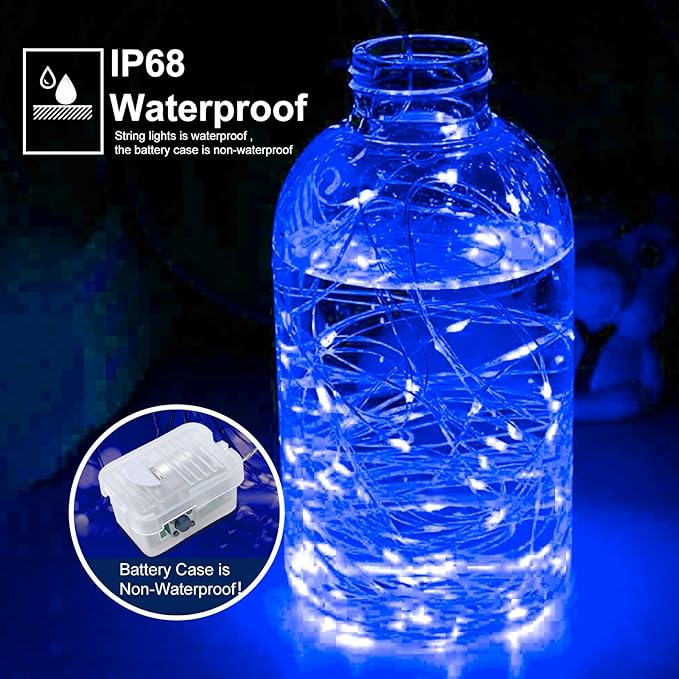 pozzolanas 100 Pack Blue Battery Operated String Lights - 7ft Waterproof - Image 2