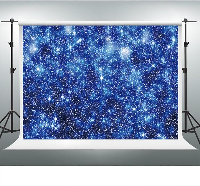 YongFoto Blue Glitter Backdrop 20x10ft Silver Light Spots Navy Blue Sequin - Image 3