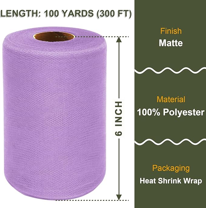 Lavender Tulle Fabric Roll 6 Inch X 300 FT Matte Tulle Ribbon Netting Mesh Spool - Image 2