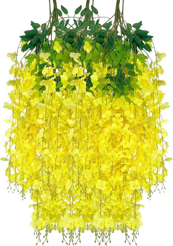12 Pack Yellow Wisteria Hanging Flowers Garland, 3.77 Feet Artificial Flower by Luerbi