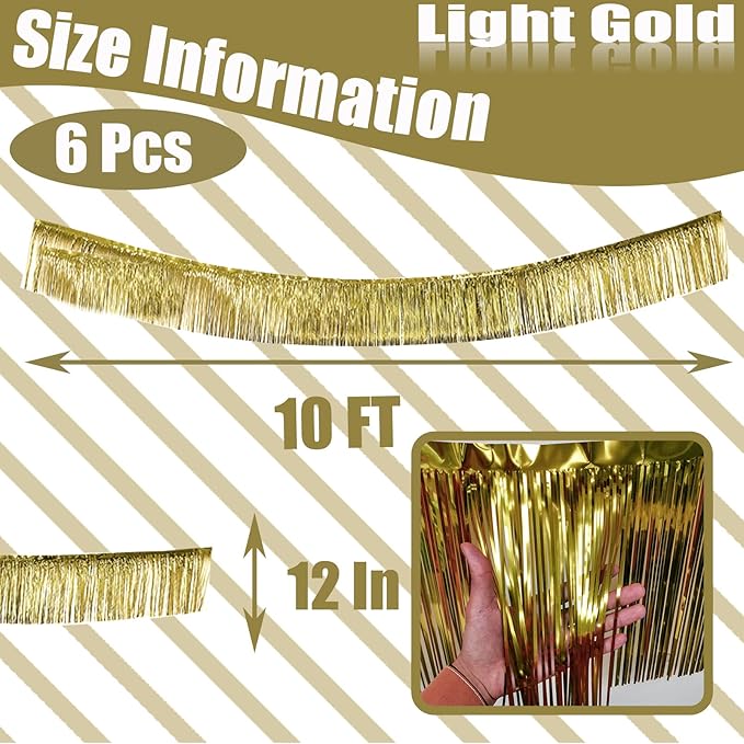 6 Pack 10 Feet Foil Fringe Garland Metallic Tinsel Streamers Banner Wall - Image 2