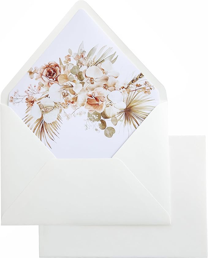 PONATIA 50PCS A7 Euro Flap Ivory Envelope, 5.25 x 7.25'' Boho Flowers Liner by ponatia