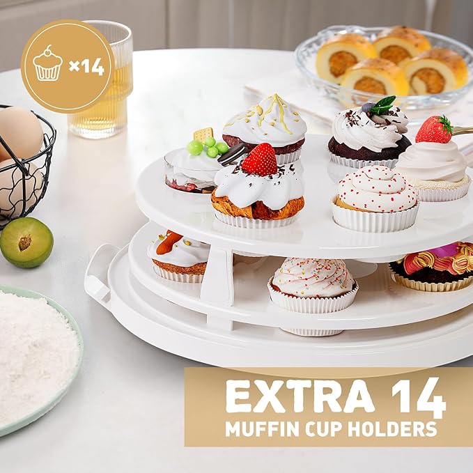 Round Cupcake Carrier for Transport, Two Tier Cupcake Container - Image 3