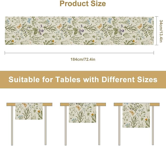 Floral Table Runner, Wildflower Spring Table Runner Seasonal Summer Butterfly - Image 7